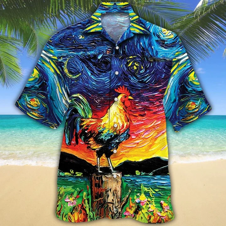 Awesome Rooster Gift For Animal Lovers Appealing Night Sky Art Hawaiian Shirt HO2119