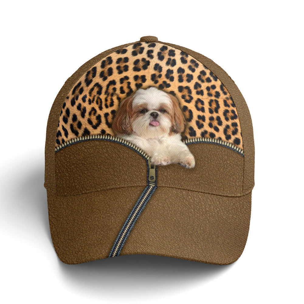 Shih Tzu Dog Leopard Leather Style Baseball Cap Lasfour CO0821
