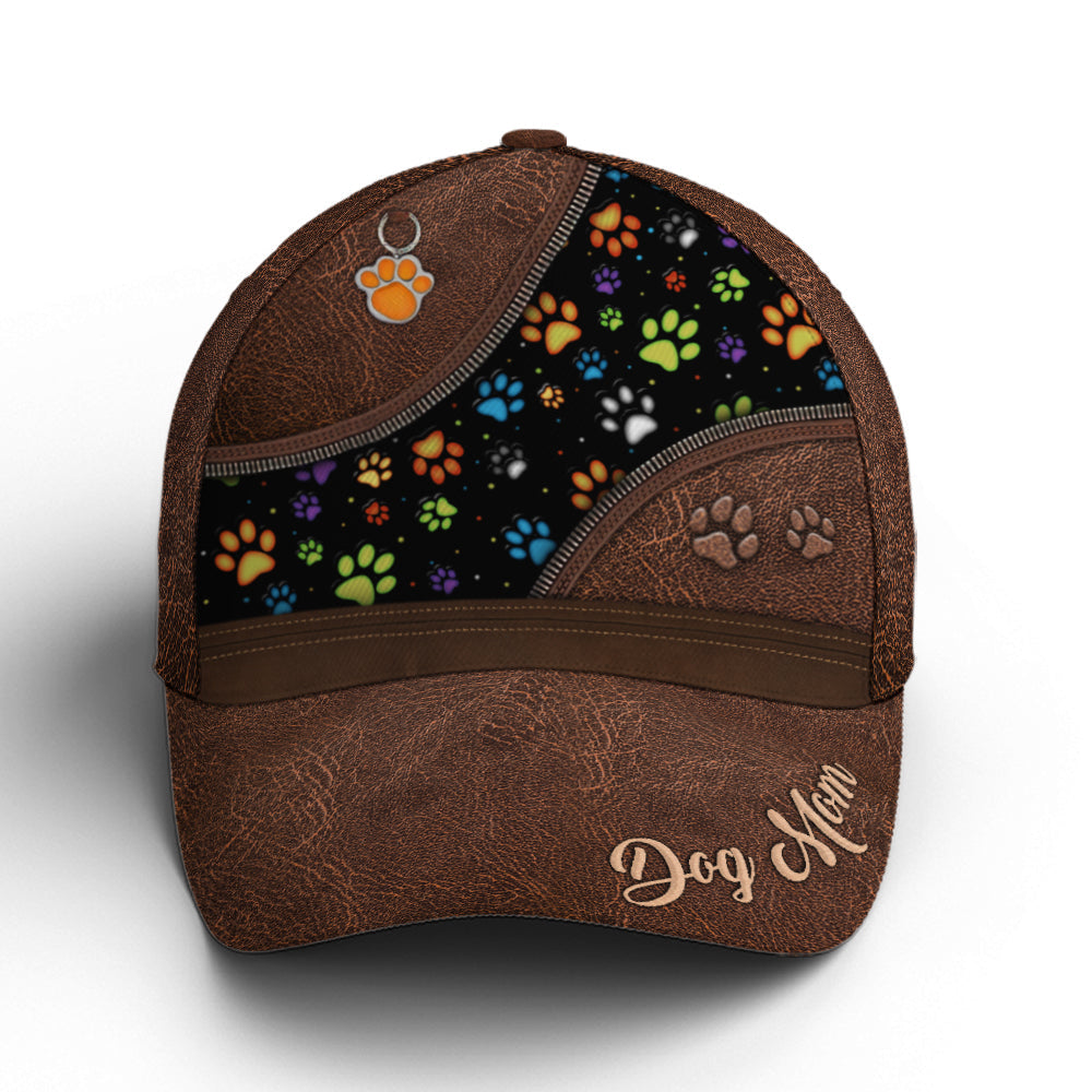 Dog Mom Dog Pawn Printed Leather Style Baseball Cap Lasfour CO0812