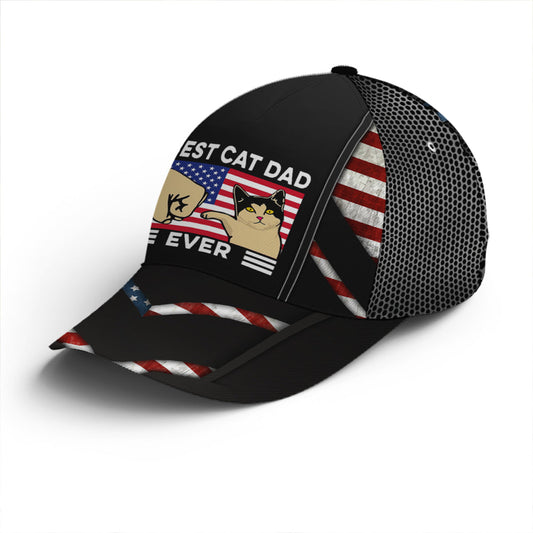 American Flag Best Cat Dad Ever Baseball Cap Lasfour CO0804