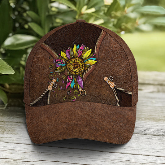 Hippie Sunflower Leather Style Baseball Cap Lasfour CO0886