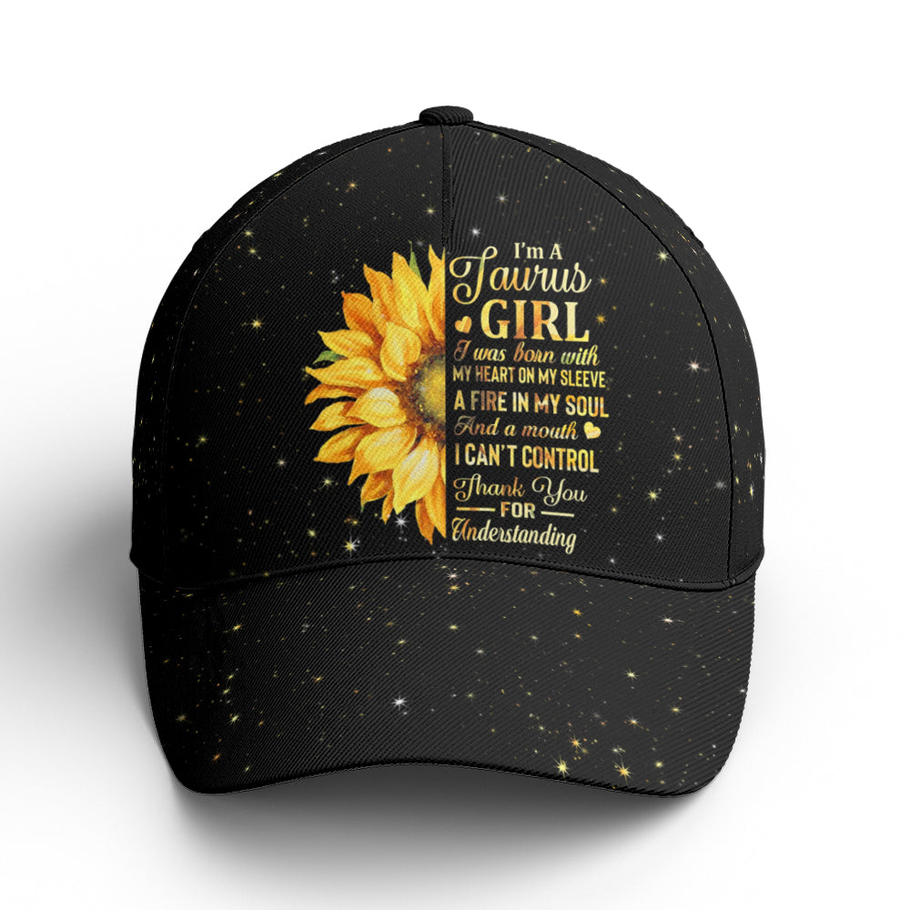 Taurus Girl Sunflower Glitter Black Baseball Cap Lasfour CO0904