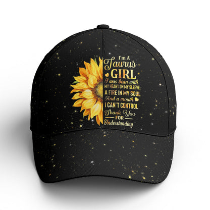 Taurus Girl Sunflower Glitter Black Baseball Cap Lasfour CO0904