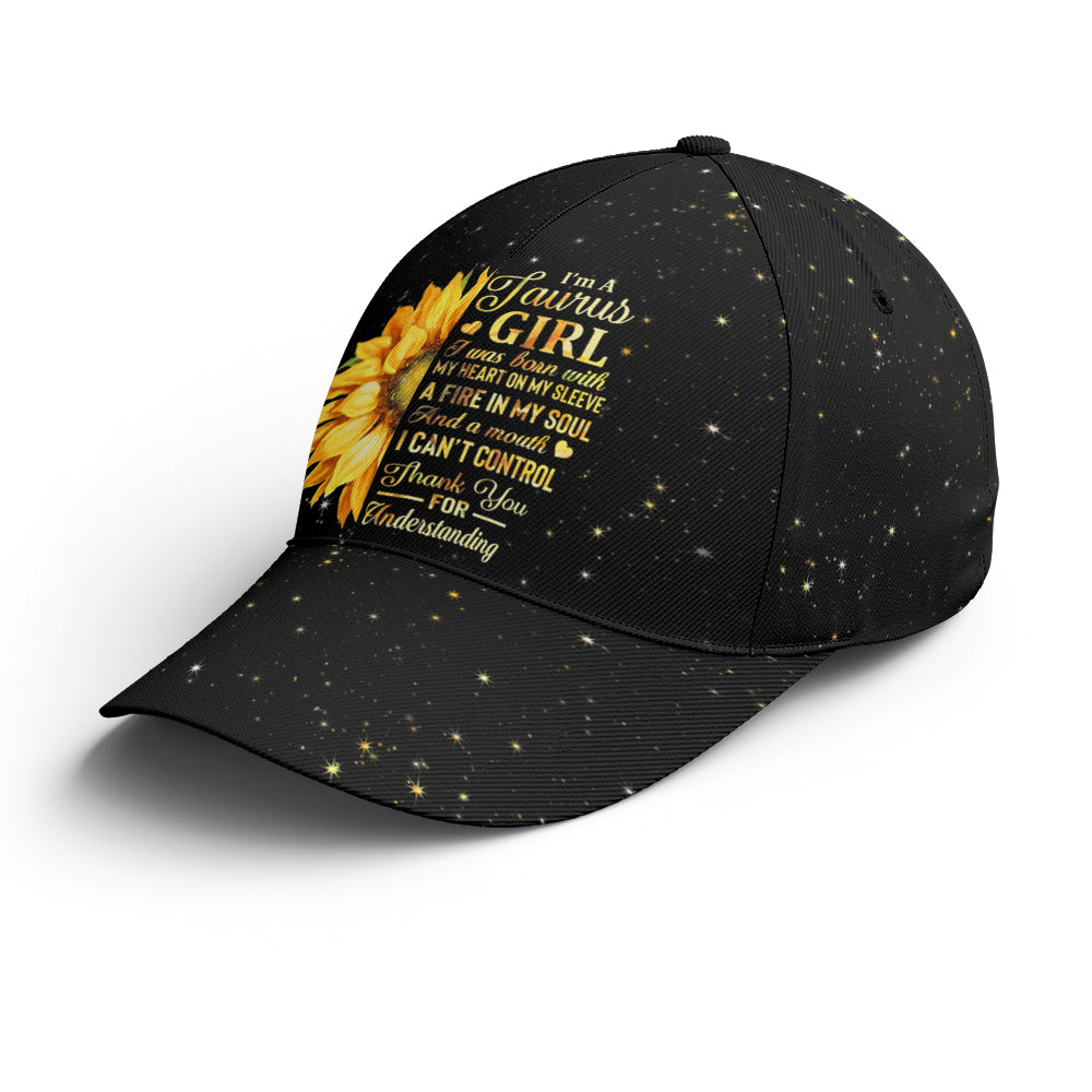 Taurus Girl Sunflower Glitter Black Baseball Cap Lasfour CO0904