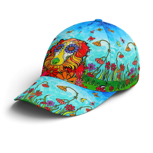 Australian Shepherd Flowers And Butterfly Art Style Baseball Cap Lasfour CO0817