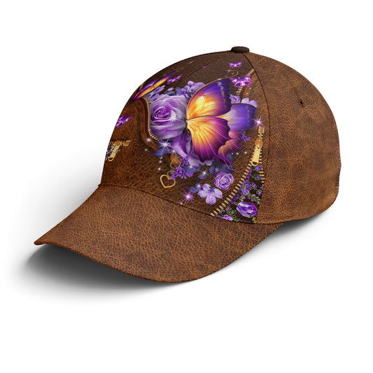 Magical Butterfly Purple Roses Leather Style Baseball Cap Lasfour CO0802