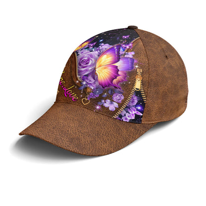 Faith Hope Love Magical Butterfly Purple Roses Leather Style Baseball Cap Lasfour CO0800