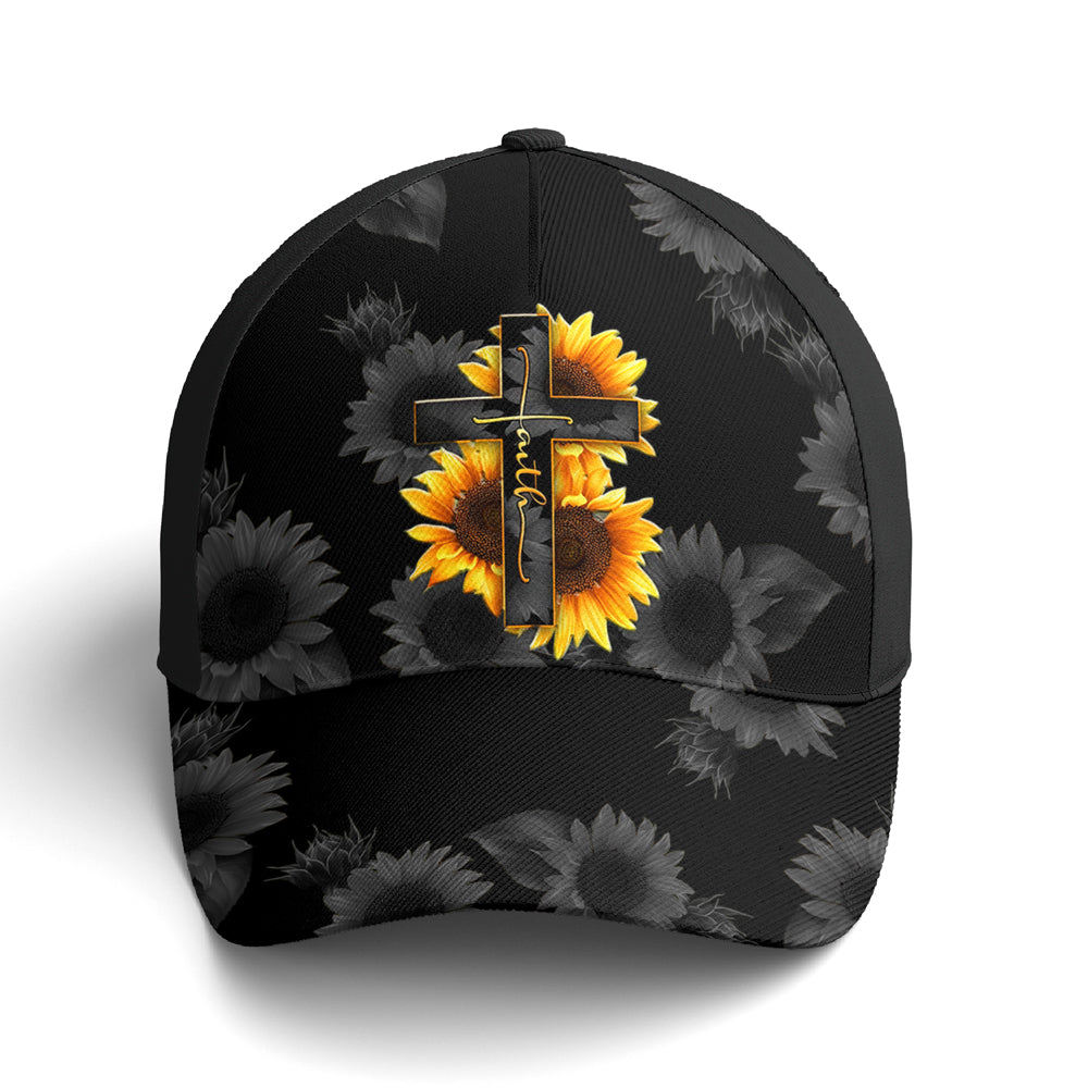 Sunflower Faith Floral Black Baseball Cap Lasfour CO0730