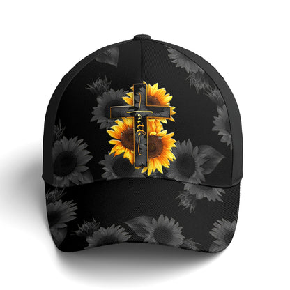 Sunflower Faith Floral Black Baseball Cap Lasfour CO0730