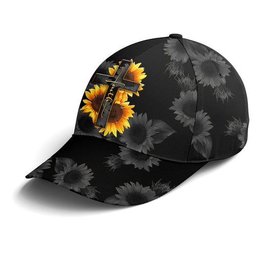 Sunflower Faith Floral Black Baseball Cap Lasfour CO0730