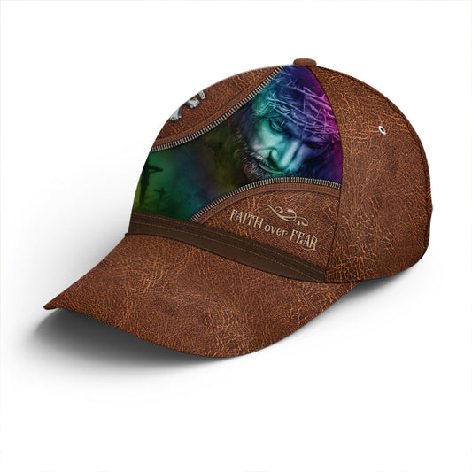 Faith Over Fear Jesus Leather Style Baseball Cap Lasfour CO0857