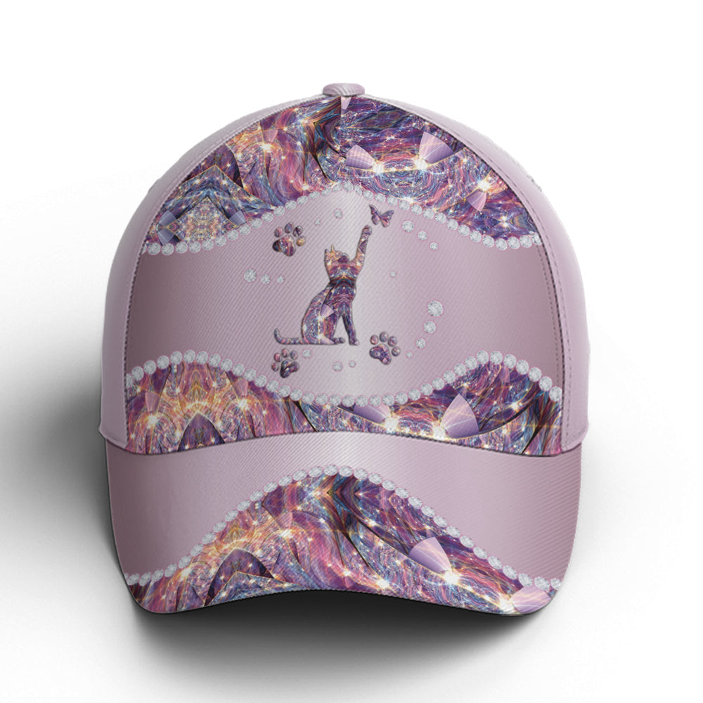 Purple Metallic Style Cat And Butterflies Baseball Cap Lasfour CO0750