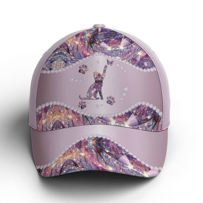 Purple Metallic Style Cat And Butterflies Baseball Cap Lasfour CO0750