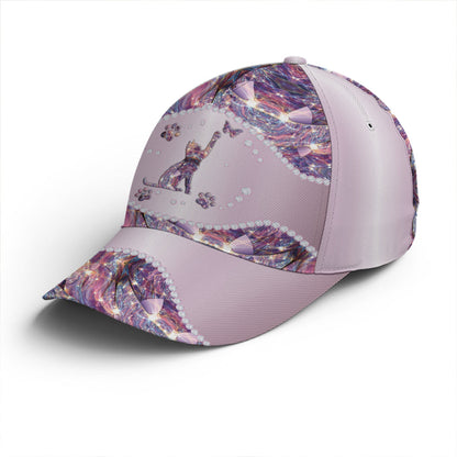 Purple Metallic Style Cat And Butterflies Baseball Cap Lasfour CO0750