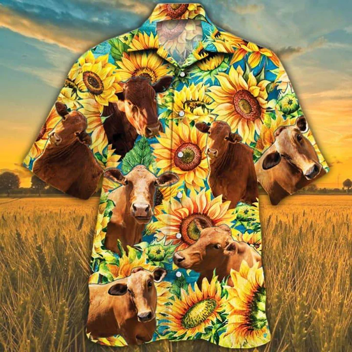 Beefmaster Cattle Sunflower Watercolor Hawaiian Shirt, Alpaca Hawaiian shirt, Hawaiian shirts for men, women HO2561