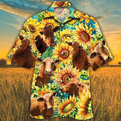 Beefmaster Cattle Sunflower Watercolor Hawaiian Shirt, Alpaca Hawaiian shirt, Hawaiian shirts for men, women HO2561
