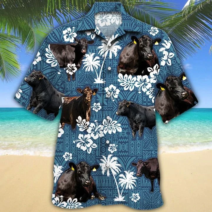 Black Angus Cattle Lovers Blue Tribal Hawaiian Shirt, Hawaiian shirts for men, Women HO2656