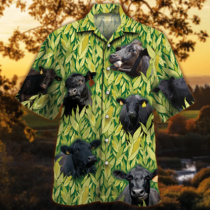 Vintage Farm Hawaiian Shirts for Men - Black Angus Hawaiian Shirt, Animals Button Down Mens Hawaiian Shirts HO2523