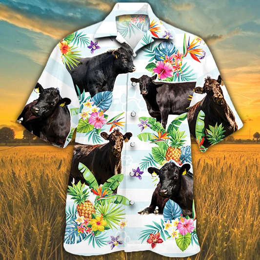 Black Angus Cattle Lovers Tropical Flower Hawaiian Shirt HO2556