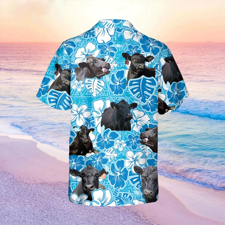 Black Angus Blue Floral Hawaiian Shirt, Cow Hawaii Shirt, Cow Lovers Shirt For Men HO2219