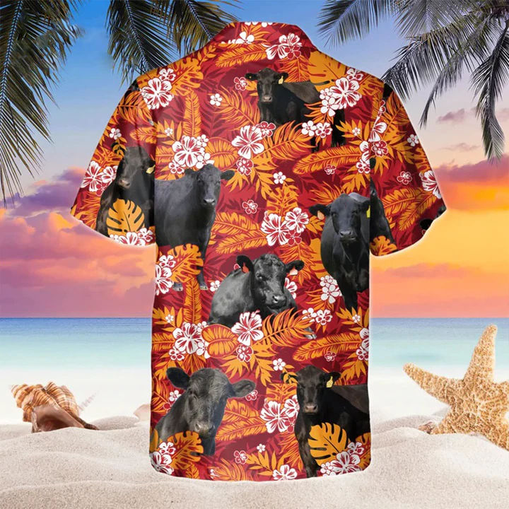 Black Angus Red Orange Floral Hawaiian Shirt, Cow Hawaii shirts men, Hawaiian shirt Women HO2225