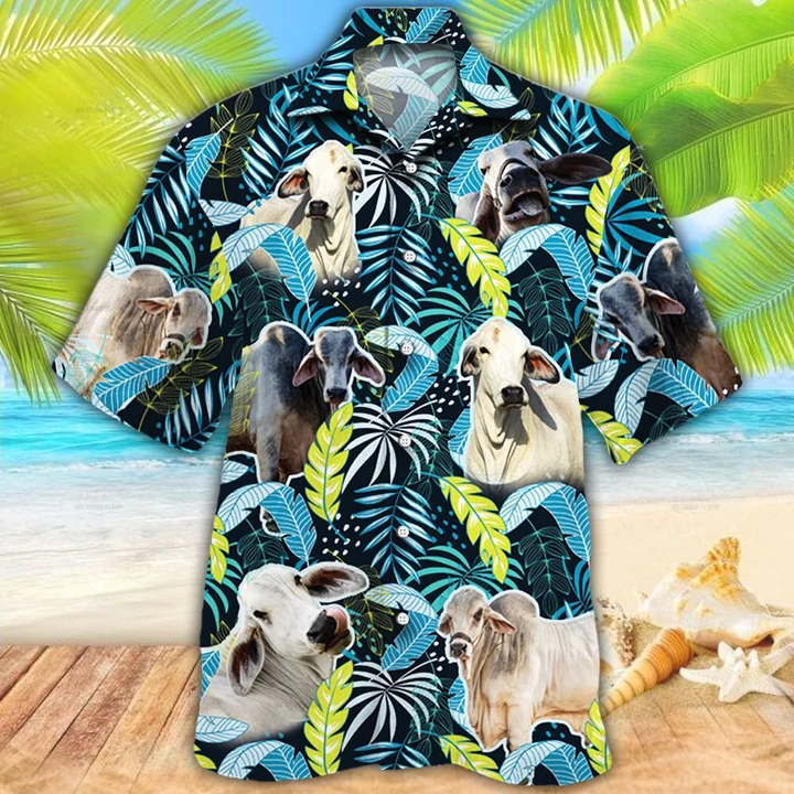 Brahman Cattle Lovers Jungle Leaves Hawaiian Shirt, Hawaiian shirt Men, Women HO2605