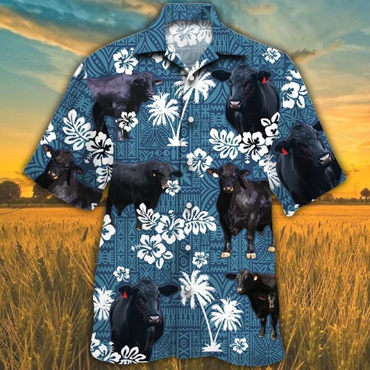 Brangus Cattle Lovers Blue Tribal Pattern Hawaiian Shirt, Hawaiian shirts for men, Women HO2655