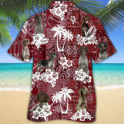 German Shorthaired Pointer Hawaiian Shirt, Dog Aloha Beach Shirt Red Tribal Pattern HO5200