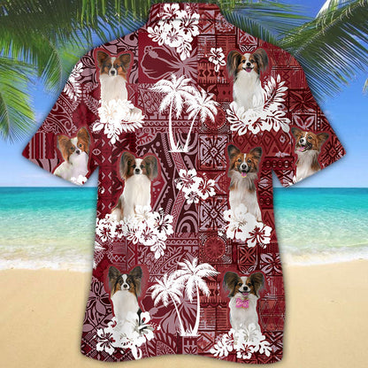 Papillon Hawaiian Shirt, Red Hawaiian Shirt For Dog Lovers HO5231