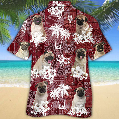 Pug Hawaiian Shirt, Dog Hawaii Shirt Red Tribal Pattern HO5241