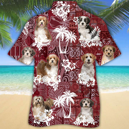 Havanese Red Hawaiian Shirt, Gift for Dog Lover Shirts, Men's Hawaiian shirt, Summer Hawaiian Aloha Shirt HO1232