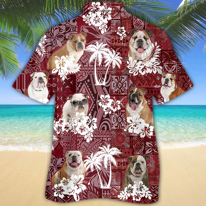 English BullDog Red Hawaiian Shirt, Gift for Dog Lover Shirts, Animal Summer Shirts, Hawaiian Shirt Men HO1262