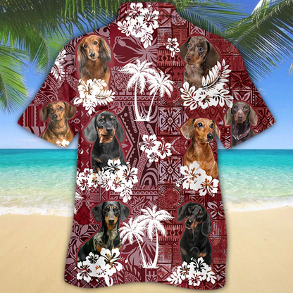 Dachshund red Hawaiian Shirt, Gift for Dog Lover Shirts, Animal Summer Shirts, Hawaiian Shirt Men HO1265