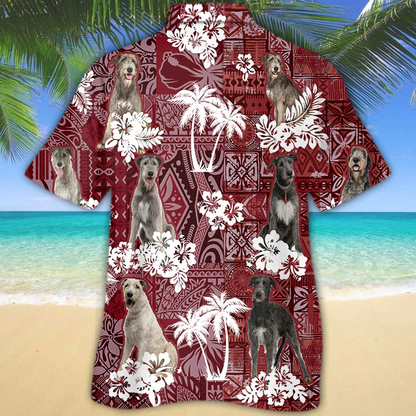 Irish Wolfhound Red Hawaiian Shirt, Gift for Dog Lover Shirts, Men's Hawaiian shirt, Summer Hawaiian Aloha Shirt HO1227
