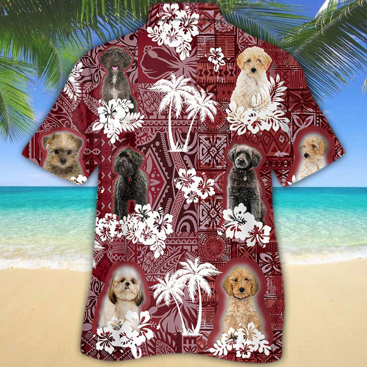 Schnoodle Red Hawaiian Shirt, Gift for Dog Lover Shirts, Men's Hawaiian shirt, Summer Hawaiian Aloha Shirt HO1198