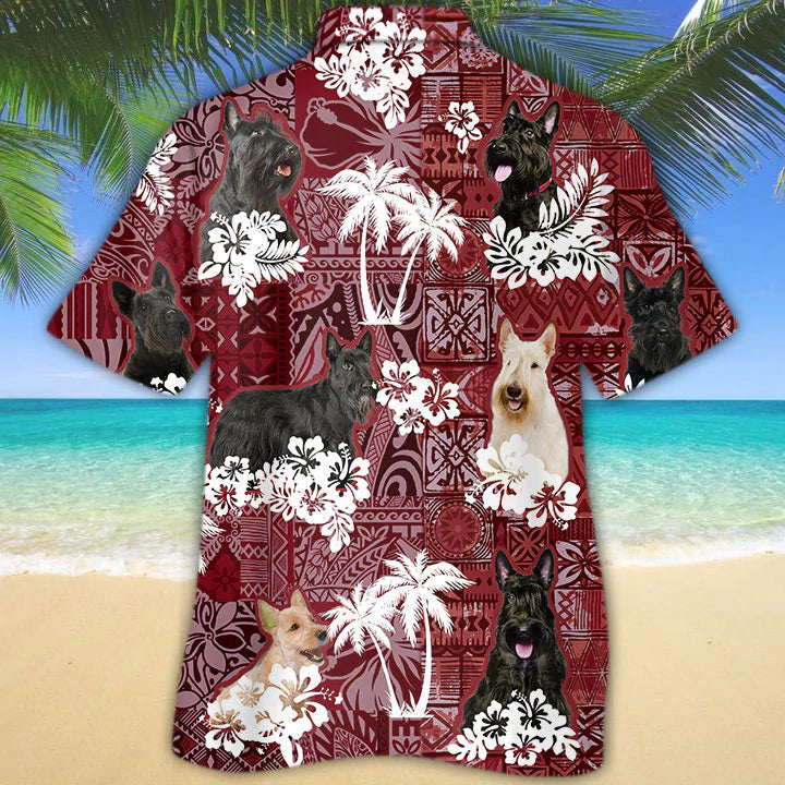 Scottish Terrier Red Hawaiian Shirt, Gift for Dog Lover Shirts, Men's Hawaiian shirt, Summer Hawaiian Aloha Shirt HO1197