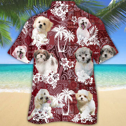 Malshi Hawaiian Shirt, Red Tribal Pattern Hawaiian Shirt For Dog Lovers HO5222