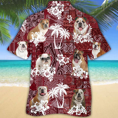 English BullDog Hawaiian Shirt, Cool Hawaiian Shirt With Dog Red Tribal Pattern HO5187