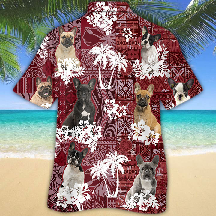 French Bulldog Hawaiian Shirt, Dog Hawaii Aloha Beach Shirt Red Tribal Pattern HO5196