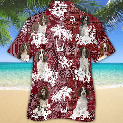English Springer Spaniel Hawaiian Shirt, Dog Hawaiian Shirt Red Tribal Pattern HO5194