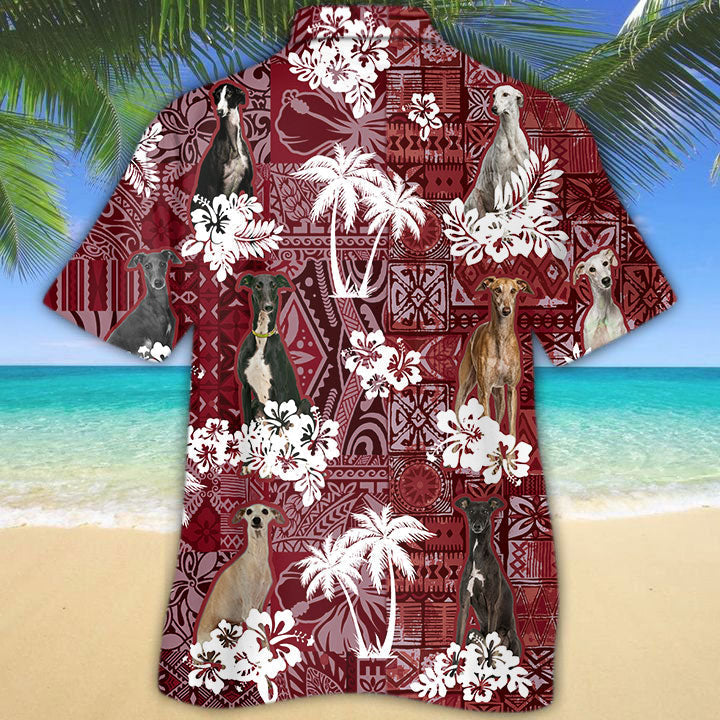Greyhound Hawaiian Shirt, Dog Hawaiian Shirts Red Tribal Pattern HO5206