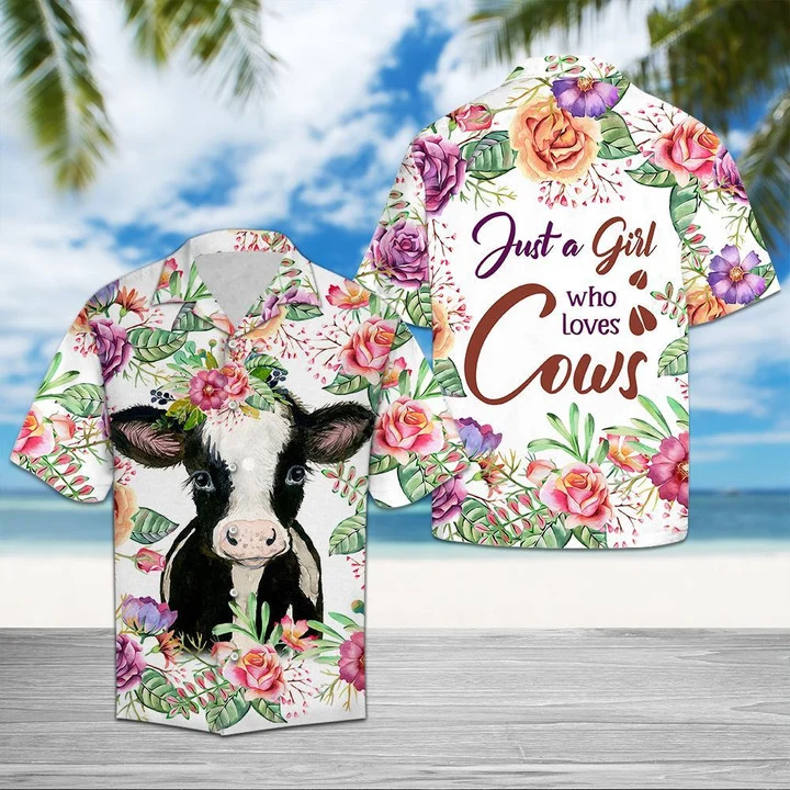 Baby Cow With Colorful Flower Just A Girl Who Love Cows Hawaiian Shirt HO1655