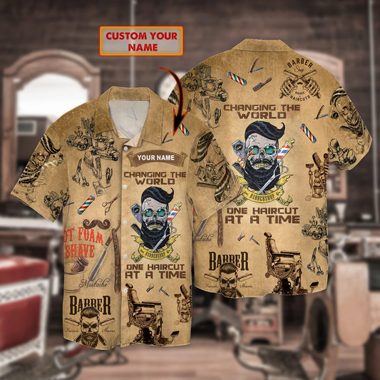Barber Skull Hawaiian Shirt, Barber Skull 3D hawaii Shirt, Barber Shop HO2284