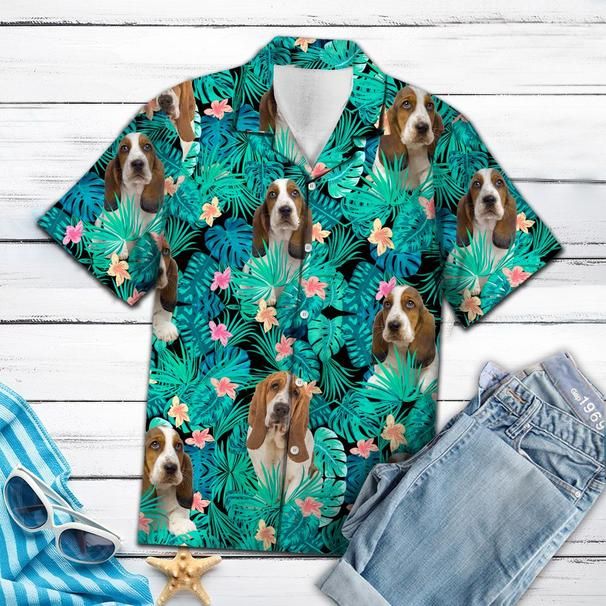 Basset Hound Hawaiian Shirt Beach Short Sleeve Basset Hound Shirt Gift For Dog Lovers HO2306
