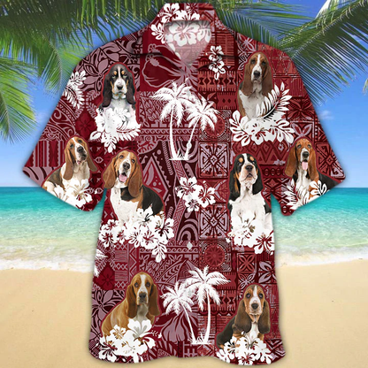 Basset Hound Red Hawaiian Shirt, Hawaiian shirt For men, Women, Aloha Shirt For Summer HO1316