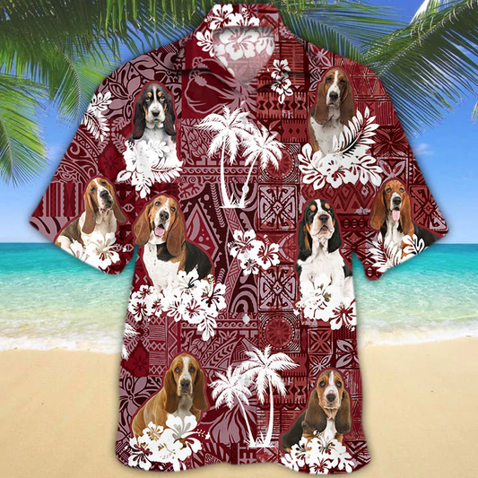 Basset Hound Red Hawaiian Shirt, Hawaiian shirt For men, Women, Aloha Shirt For Summer HO1316