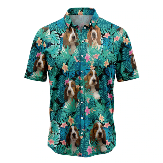 Basset Hound Tropical Hawaiian Shirt, Summer Hawaiian Shirts for Men, Aloha Beach Shirt HO1072