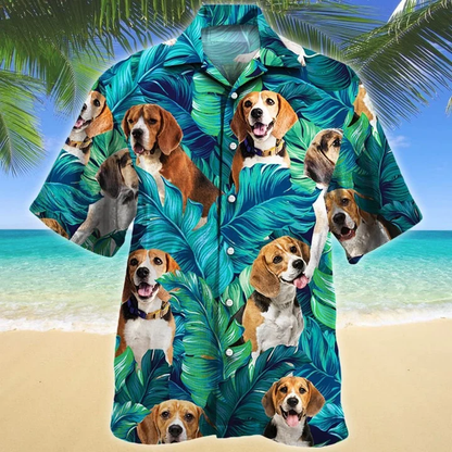 Beagle Dog Lovers Gift Summer Beach Palm Tree Pattern Hawaiian Shirt, Short Sleeve Hawaiian shirt for men HO1666