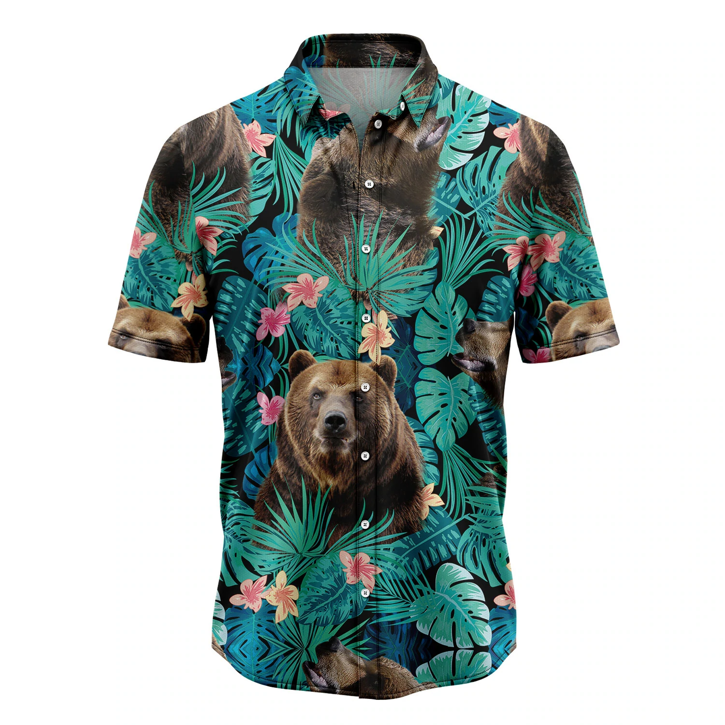 Mens Hawaiian Shirt, Bear Tropical Casual Short Sleeve Button Down Shirts Aloha Shirt HO1075