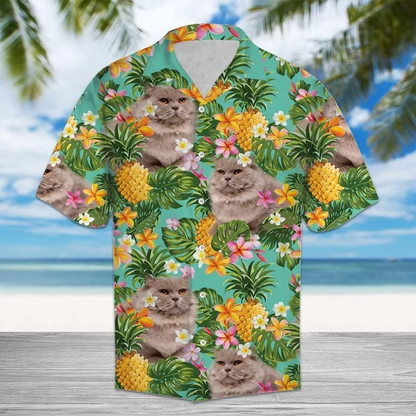 Beautiful Tropical Pineapple Mix British Longhair Print Hawaiian Shirt HO1864
